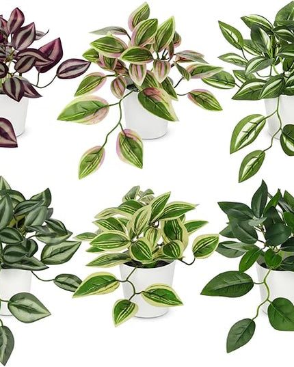 Hollyone Fake Plants 6 Pack Artificial Plants Indoor Faux Plant Small Fake Potted Plant for Home Aesthetic Living Room Bathroom Desk Shelf Office Decor
