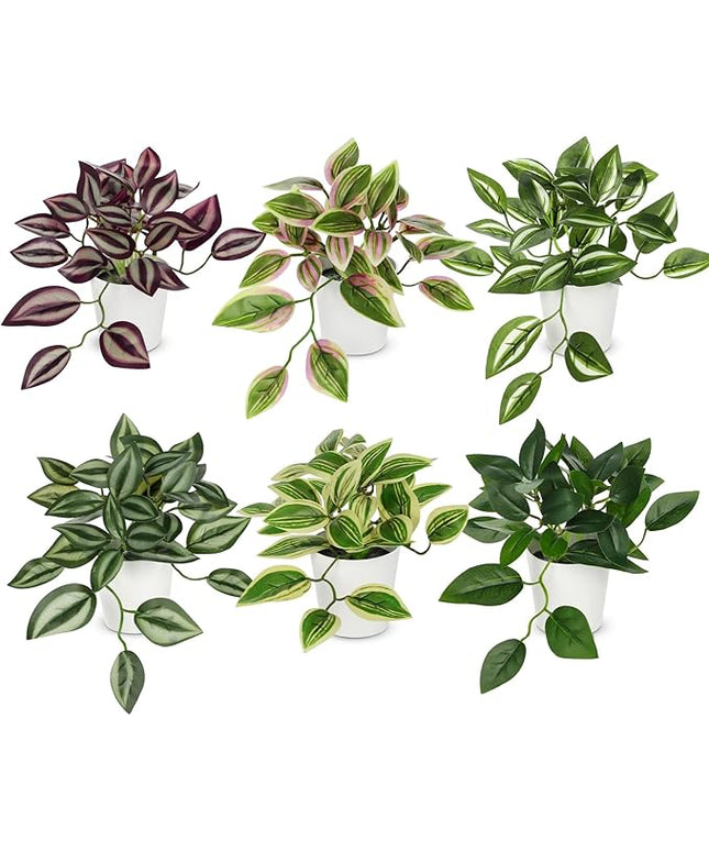 Hollyone Fake Plants 6 Pack Artificial Plants Indoor Faux Plant Small Fake Potted Plant for Home Aesthetic Living Room Bathroom Desk Shelf Office Decor