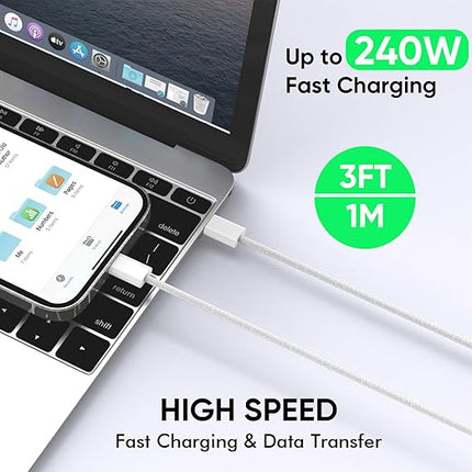 USB C to USB C, 240W USBC Woven Charge Cable, 2Pack USB C Cable Fast Charging Cord for Apple MacBook Pro/MacBook Air,iPad Pro/Air, iPad mini, iPhone 16e 16 15 ProMax Plus Compatible 140W/100W/60W/45W