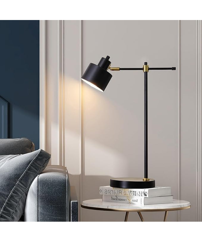 OYEARS Modern Industrial Desk Lamp for Reading LED 22.2“ Metal Table Lamp Light for Office Bedroom Study Room Living Room Nightstand Bedside Lamps Gold and Matte Black Accent (Black, Bulb Included)