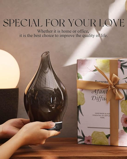 Porseme 150ml Essential Oil Diffuser Glass Color Changing Aroma Air Diffusers Aromatherapy Ultrasonic Cool Mist Humidifier 6 Running Hours Waterless Auto-Off for Sleeping Yoga Office Spa (Pure Grey)
