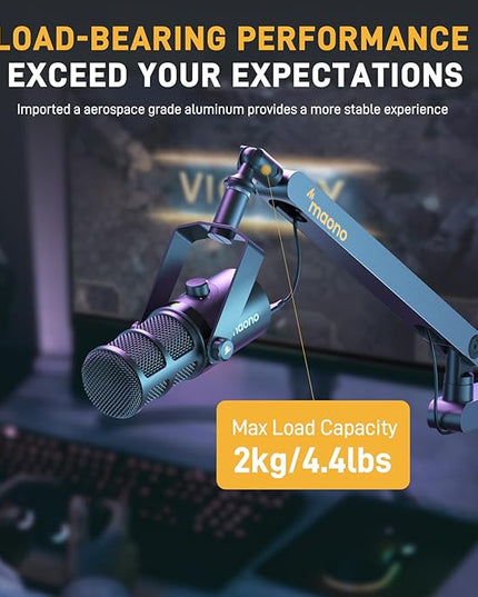 MAONO Microphone Boom Arm, Low Profile Mic Arm with Cable Management Channels, Desk Mount Clamp, Fully Adjustable, Heavy Duty Mic Stand for Podcast Studio Streaming (BA92 Black)
