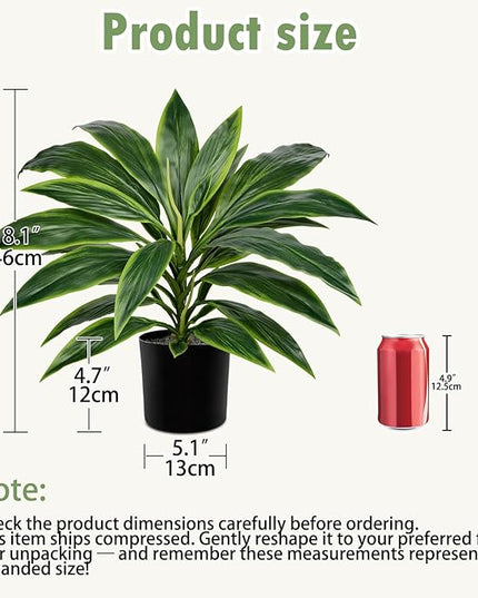 Oairse Artificial Plants Indoor with Pot, 18.1" Fake Potted Plants Medium Artificial Dracaena Plant in Black Pot Faux Tropical Plants for Bathroom Living Room Office Desk Shelf Decor
