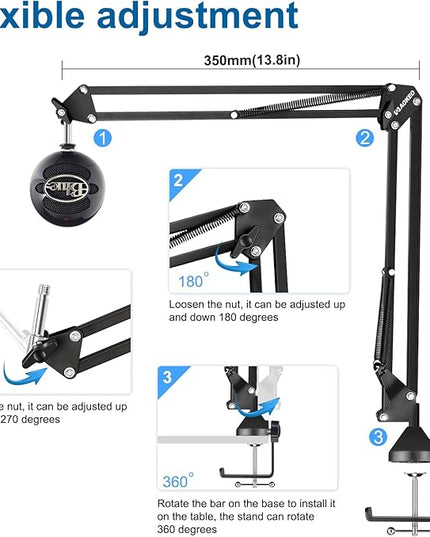 Microphone Arm,Aokeo AK-35 Microphone Desk Stand-Microphone Suspension Boom Scissor Arm Stand For Blue Yeti,Blue Snowball iCE,QuadCast,Elgato