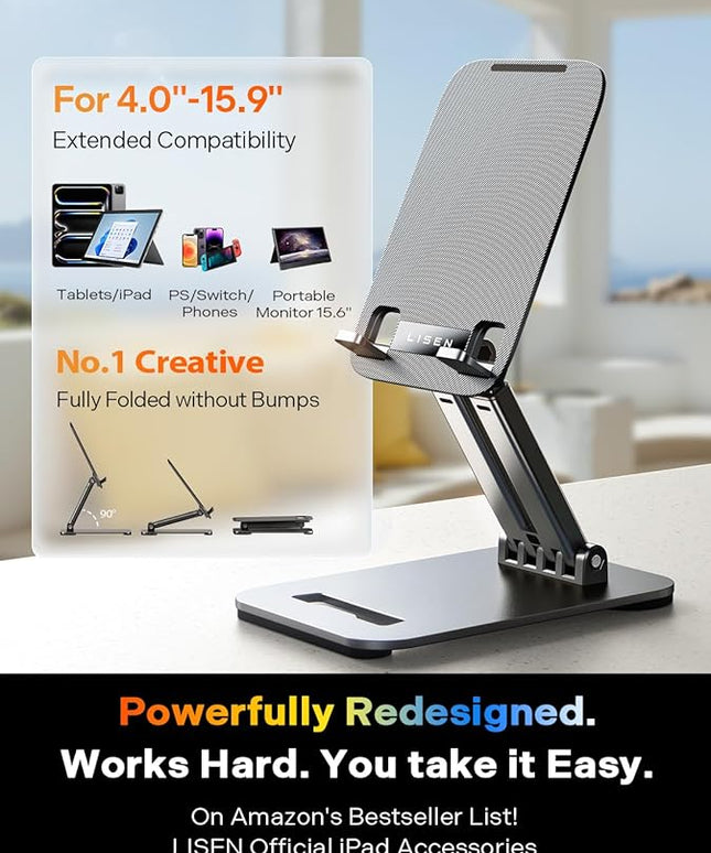 LISEN for iPad Stand Tablet Holder for Desk, Cool Home Office Desk Accessories for Men Women Kids Tablet Gifts, Office Home Essentials Gadgets Portable Monitor Stand for iPad a16 Accessories Kindle