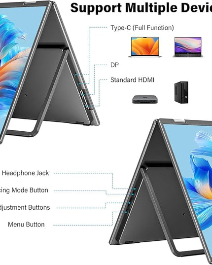 InnoView 2025 23.8" 2K Dual Portable Monitor QHD 2560 x 1440P 100% sRGB - Foldable & Stackable Design with 315° Screen Adjustment & 180° Stand | USB-C/HDMI, Dual Monitor for Laptop, Mac, Windows