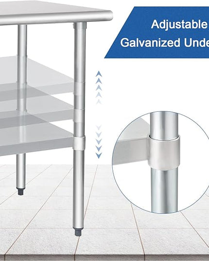 HARDURA Stainless Steel Table 30X36 Inches with Undershelf and Galvanized Legs NSF Heavy Duty Commercial Metel Table for Food Prep