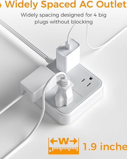 10 FT Surge Protector Power Strip, TESSAN Extension Cord Flat Plug with 4 Widely Outlets Extender, Indoor Desk Charging Station with Surge Protection for Home, Office Supplies, Dorm Room Essentials