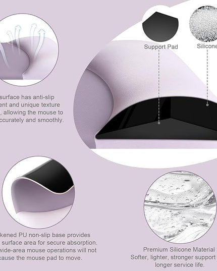 MOSISO Keyboard Mouse Pad Set, Large Gaming Mouse Pad&Rectangular Keyboard Wrist Rest&Mousepad with Wrist Rest&Coaster, Ergonomic Non-Slip&Easy Typing Pad with Curved Silicone Lining, Purple