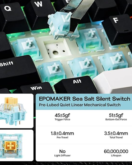 EPOMAKER TH99 Tri-Mode Wireless Mechanical Keyboard with 8000mAh Battery, Hot Swappable Custom RGB Gaming Keyboard with Numpad, Gasket Creamy for PC/Mac/Office (Black, Sea Salt Silent)