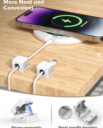 8 Pack Cord Organizer Magnetic Cable Clips Adhesive Cable Management Phone Wire Holder Keeper Organizer for Home Office Desk Car Nightstand, White