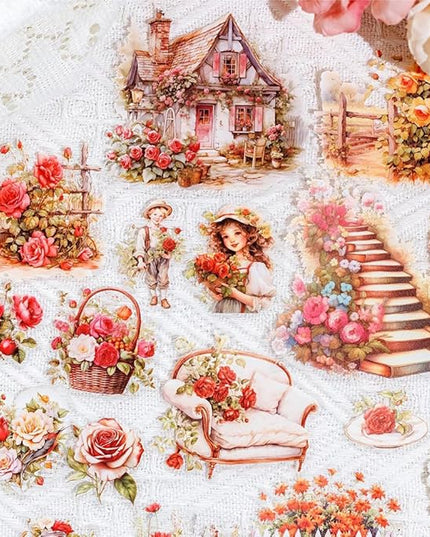 180pcs PET Garden Landscape Scrapbook Paper Journaling Sticker Flower Stickers for Scrapbooking Vintage Stickers Aesthetic Flowers Floral Sticker Pack Junk Journal Decorative Paper Scrapbook Supplies