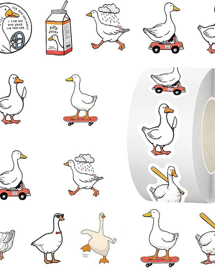 500 Pcs Duck Stickers Roll, 10 Styles Cartoon Cute Duck Stickers for Teens, Waterproof Vinyl Stickers for Journal Scrapbook, Party Favors, Classroom Rewards, Laptop & Water Bottle Deca