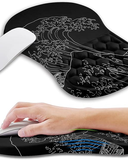 Ergonomic Mouse Pad Wrist Support with Memory Foam Massage Bulge, Carpal Tunnel Pain Relief Mousepad Wrist Rest for Mouse(12x8 inch,Sea Wave)