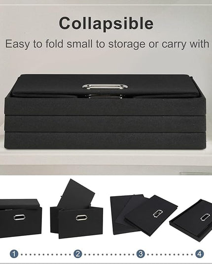Medium 15" 21 Quart Collapsible Stackable Storage Bins with Lids, 1 Pack Black Foldable Fabric Closet Storage Boxes with Lids, 4 Handles Heavy-duty Linen Cube Baskets for Bedroom