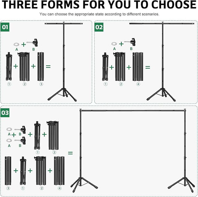 Backdrop Stand 10x7.5 FT for Photography Studio, 3-in-1 T-Shape Photo Backdrop Stand Kit for Birthday Party, Background Stand for Photo Video Studio with Carring Bag, Banner Stand with 2 Sandbags