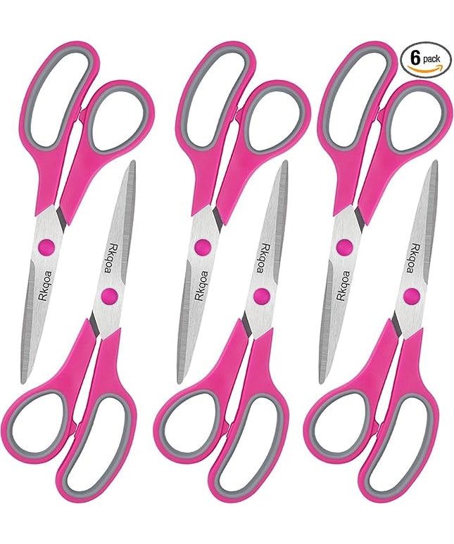 Pink Scissors Pack, Rkqoa 8" All Purpose Scissor - High Performance and Designed for Everyday use, Stainless Steel Shears Set with Comfort Grip, Right/Left Handed
