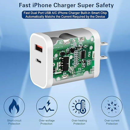 Fast Charger iPhone,Dual Port A/C iPhone Charger Fast Charging Adapter,2Pack Quick Double Phone Wall Charger Block,Apple Charger Block 10FT USB C to Lightning Cable foriPhone 14/13/12/11/ProMax/XS/XR