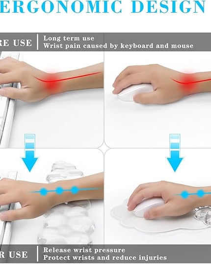 Gel Cloud Keyboard and Mouse Wrist Rest, Cute Wrist Support and Arm Support Rest for Typing Pain Relief，Suitable for Office/Computer/Laptop/Gaming Set-White