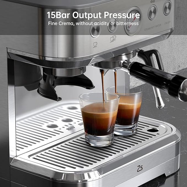 IDEALHOUSE Espresso Machine 3-in-1, Built-in Grinder and Milk Frother, Stainless Steel, 20 Bar Latte and Cappuccino Espresso Coffe Machine w/Automatic Milk Frothe & 95 Oz Water Tank for Office Cafe