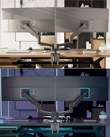 Mount-It! Proflex Series Heavy-Duty Dual Monitor Arm for 17–35” Screens, Gas Spring, Full Motion, USB-C & USB 3.0 Ports, VESA 75/100, Fits Ultrawide & Curved Displays, Clamp or Grommet Base