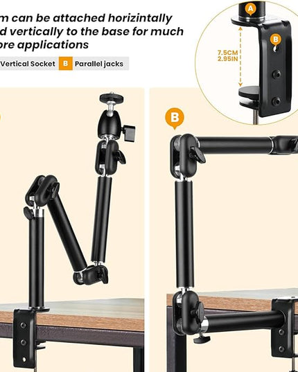 TARION Overhead Camera Desk Mount - 360° Flexible Articulating Arm with 3/8'' Screw and 1/4'' Screw Ballhead for DSLR SLR Mirrorless Cameras Projector Ring Light TKA01-M