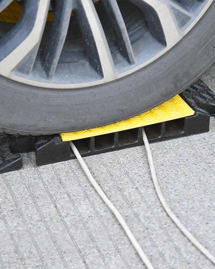 OranLite Rubber Cable Protector Ramp, Heavy Floor Cable Wire Cord Cover Speed Bumps 22000Lbs Load Capacity, Driveway Hose Cable Ramp Protective Cover for Indoor and Outdoor (5-Channel x 2Pcs)