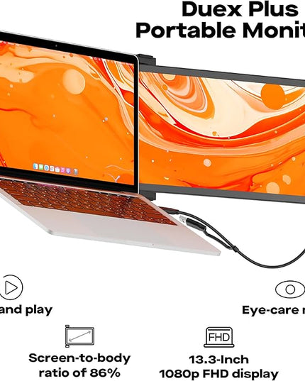 New Mobile Pixels Duex Plus DS Laptop Screen Extender, 13.3" FHD 1080P IPS Portable Monitor, Auto Rotation USB Type-C/HDMI Plug and Play Laptop Monitor, Windows/Mac/Android/Switch Compatible