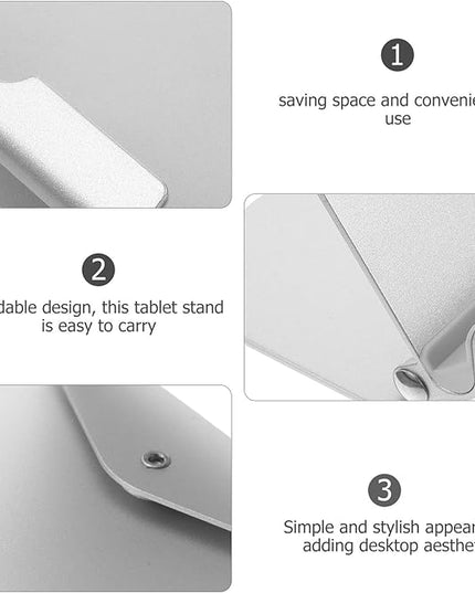 Aluminum Alloy Laptop Stand and Phone Holder for Desk, 360° Rotatable Foldable Tablet Holder, Universal Desktop Cell Phone Stand in Silver for Office and Home Use