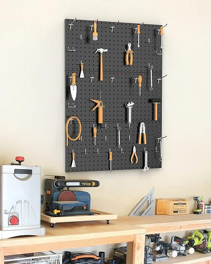 TORACK 3 PCS Metal Pegboard Panels for Wall Garage Utility Tools Storage Pegboard for Workbench, Shop, Modular Peg Board Tool Organizer Boards(Pack of 3, Black)