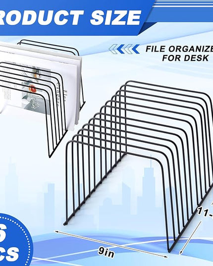 6 Pcs Desktop Organizer Wire Desk File Organizer Vertical Metal Stand up File Stand for Office Home, 11 Sections, Black