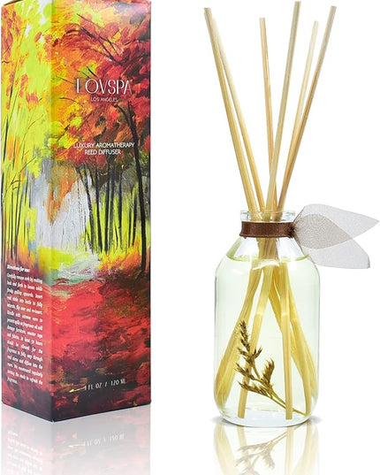 LOVSPA Reed Diffuser Set, Cashmere Woods Scented Oil Diffuser with Sticks, Home Fragrance Accessories for Bathroom Shelf Decor, Aroma Diffusers for Home or Office Fall Decor, USA Made