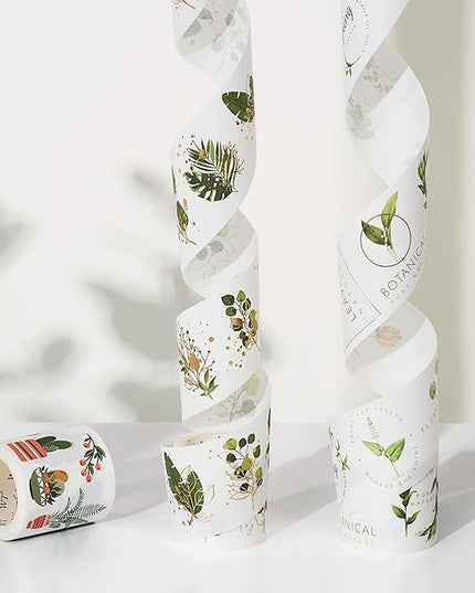 WT Green Oasis Washi Sticker Set, 3 Rolls, Original Designs, Pastel Decorative, Plants Sticker, Gold Foil, Bujo Planner Supplies, DIY Paper Stickers