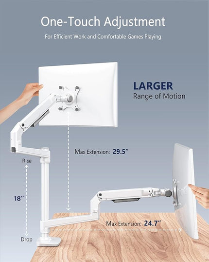 Aluminum Dual Monitor Arm, Long-Lasting Mechanical Spring Monitor Desk Mount, Height Adjustable White Monitor Stand for 2 Screens Up to 40 inch, VESA 75/100mm, C-Clamp/Grommet Base