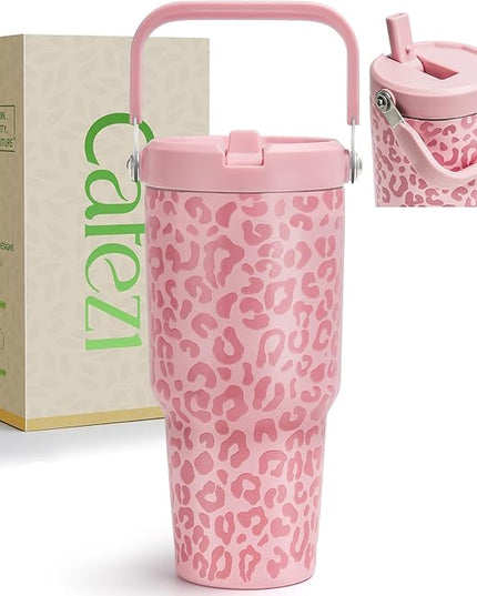 30 oz Flip Straw Tumbler, Stainless Steel Vacuum Insulated Tumblers with Handles, Reusable Insulated Water Bottle for Home, Office, Leakproof, Fit in Cup Holder