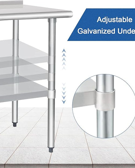 HARDURA Stainless Steel Table Prep & Work Table 24 x 60 Inches NSF Heavy Duty Commercial with Undershelf and Backsplash for Restaurant Kitchen Home and Hotel