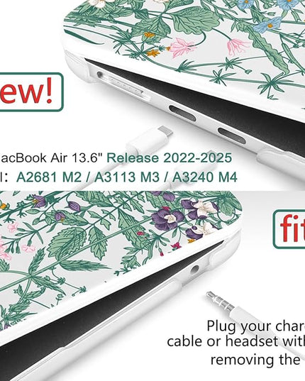 DONGKE for M4 MacBook Air 13.6 Inch Case 2025 2024 2023 2022 Model A3240 A3113 A2681 M3 M2 Chip, Plastic Hard Shell Case Cover with Touch ID for MacBook Air 13 Inch M4 (Garden Floral)
