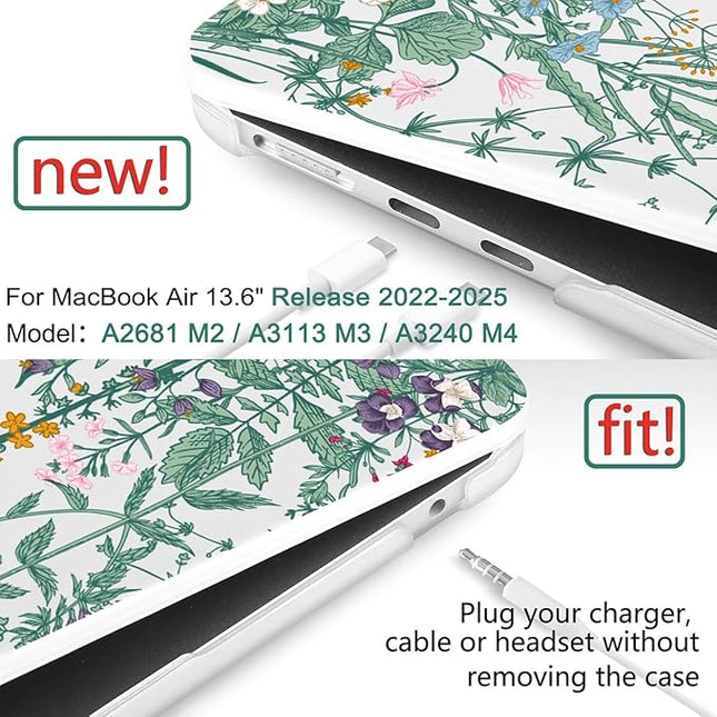 DONGKE for M4 MacBook Air 13.6 Inch Case 2025 2024 2023 2022 Model A3240 A3113 A2681 M3 M2 Chip, Plastic Hard Shell Case Cover with Touch ID for MacBook Air 13 Inch M4 (Garden Floral)