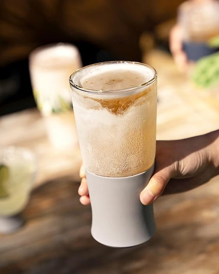 Host Glass FREEZE Double Wall Insulated Beer Glasses, 16oz Set of 2 in Gray