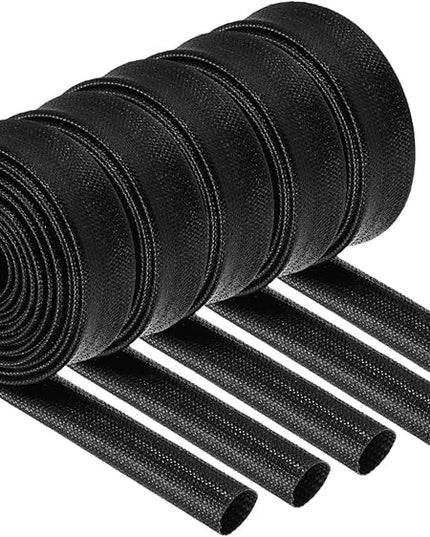 MECCANIXITY 5Pcs Wire Insulation Braid Fire Sleeve,6.6Ft-12mm ID Black, High Temp Silicone Coated Fiberglass Sleeving for Automotive Hose Lines Electrical Wiring