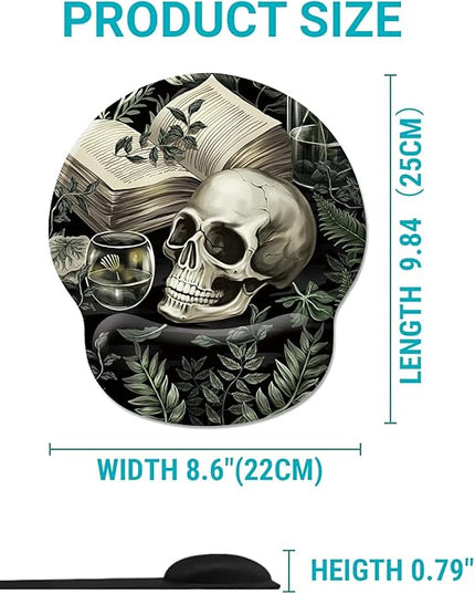 Goth Funny Skull Plant Mouse Pad with Wrist Rest, Gothic Book Leaves Ergonomic Mouse Pads, Computer Mousepad with Non-Slip Base, Cute Mouse Pad for Desk Accessories Office Decor Supplies