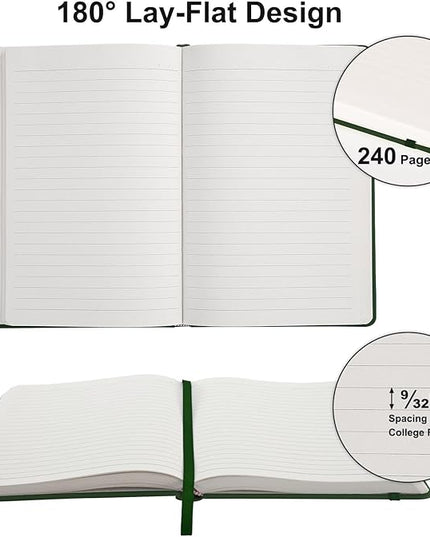 Comix 6 Pack Lined Journal Notebooks for Work, 240 Pages, 5.5"x8.3", Dark Green, Hardcover, A5 Medium College Ruled, Journaling Notebooks for Notes-taking, Fits for Office School Home