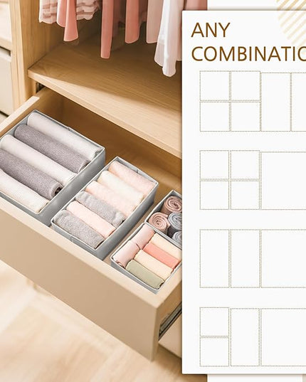 Criusia 15 Pack Drawer Organizer for Clothes, Foldable Dresser Dividers with 3 Sizes, Fabric Storage Bins – Gray