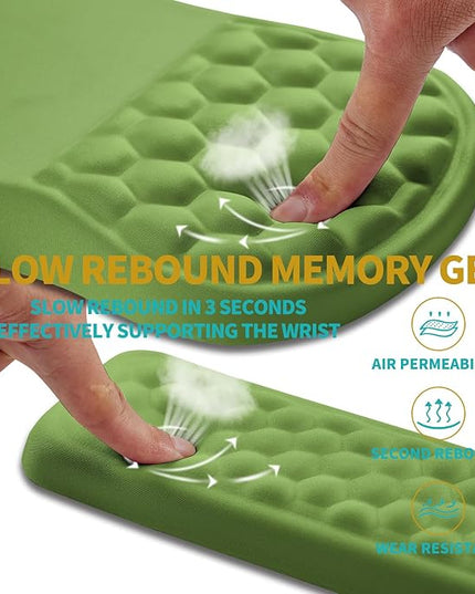 Hokafenle 2 in 1 Ergonomic Mouse Pad Wrist Support & Wrist Rest for Computer Keyboard Set, with Relieve Carpal Tunnel Pain Massage Bulge and Full Memory Gel Design (2In1 Set, Grass Green)