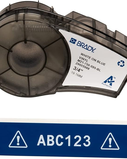 Brady Authentic (M21-750-595-BL) All-Weather Vinyl Label for Indoor/Outdoor ID, Lab and Equipment Labeling, White on Blue- For M210, M210-LAB, M211, BMP21-PLUS and BMP21-LAB Printers, .75" W, 21' L