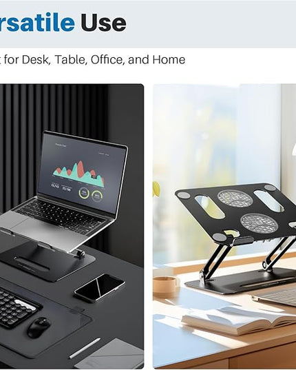 Adjustable Laptop Cooling Stand with 2 Quiet Fans & RGB Lighting, Aluminum Alloy & Foldable Ergonomic Design for MacBook, Lenovo, ASUS, Dell 10-16 Inch, Perfect for Gaming, DJ, Office - Black