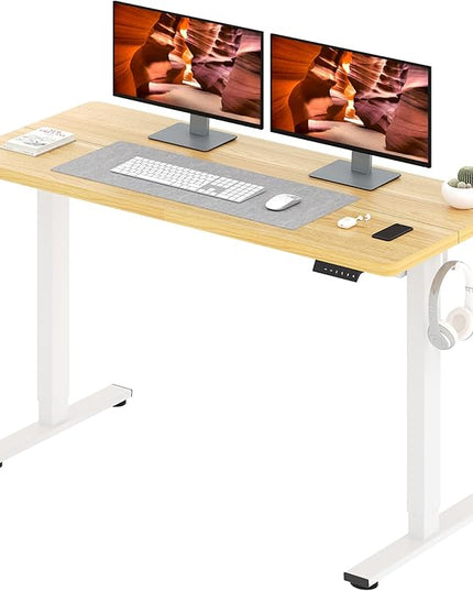 Adjustable Stand Up Desk with Memory Preset, 55 x 24 Inch Standing Desks Electric Desk for Home Office with Splice Board (Maple)