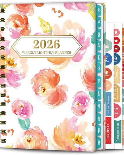 Ymumuda 2026 Planner, Daily Weekly and Monthly Planner，Jan 2026 - Dec 2026, 8.4" x 6.3", 2026 Calendar Planner Book with Tabs, Spiral Notebook with Inner Pocket for Office Home School Supplies