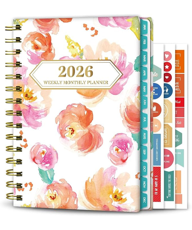 Ymumuda 2026 Planner, Daily Weekly and Monthly Planner，Jan 2026 - Dec 2026, 8.4" x 6.3", 2026 Calendar Planner Book with Tabs, Spiral Notebook with Inner Pocket for Office Home School Supplies
