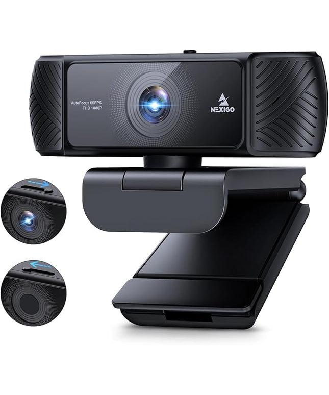 NexiGo 1080P 60FPS Webcam with Software Control and Microphone, AutoFocus, w/Privacy Cover, N680P Pro Computer Web Camera for Skype Zoom Teams, Mac PC Laptop Desktop